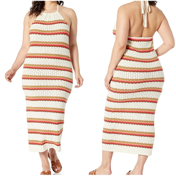 The Drop Dresses & Skirts - The Drop Jayla Sleeveless Halter Crochet Midi Dress